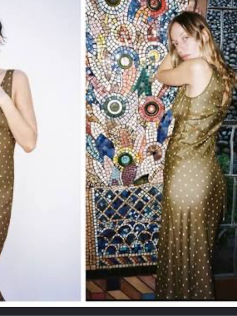Realisation Par the Margot Olive Spot Khaki V-Neck Midi Dress size Small - Picture 3 of 11